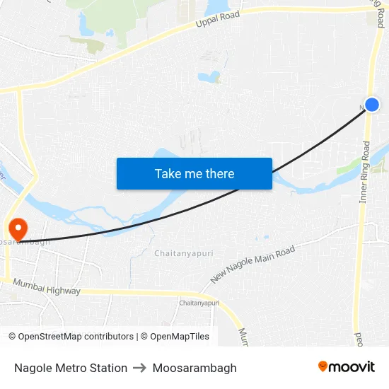 Nagole Metro Station to Moosarambagh map