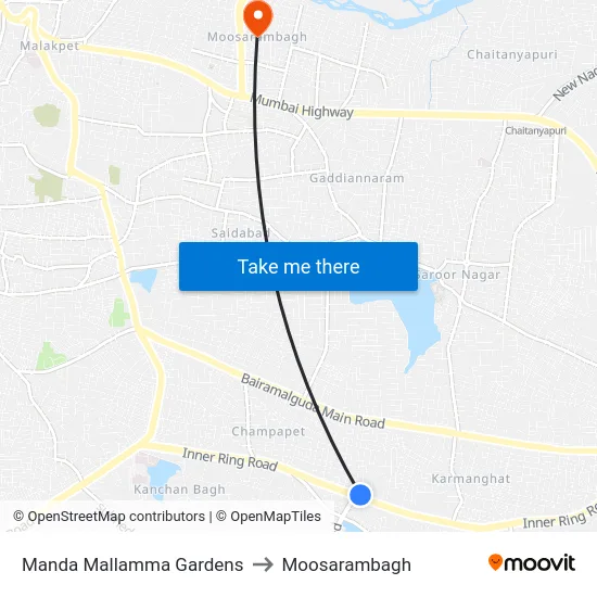 Manda Mallamma Gardens to Moosarambagh map