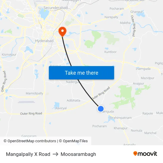 Mangalpally X Road to Moosarambagh map