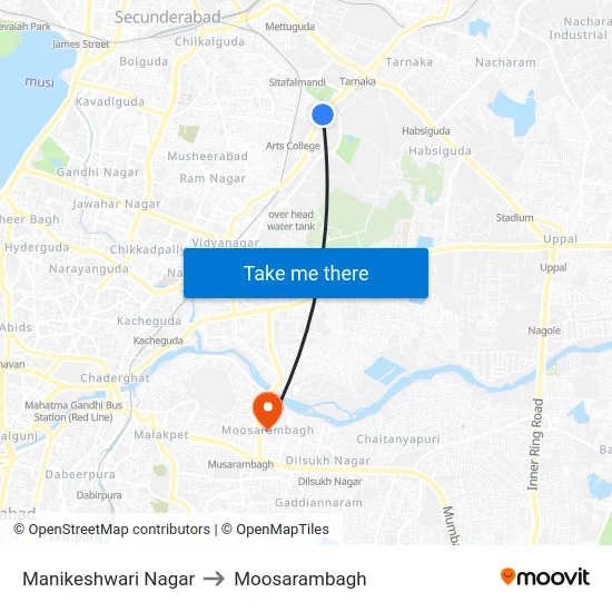 Manikeshwari Nagar to Moosarambagh map