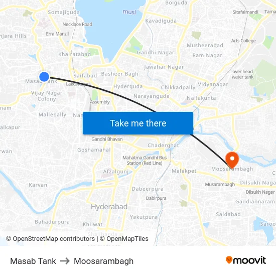 Masab Tank to Moosarambagh map