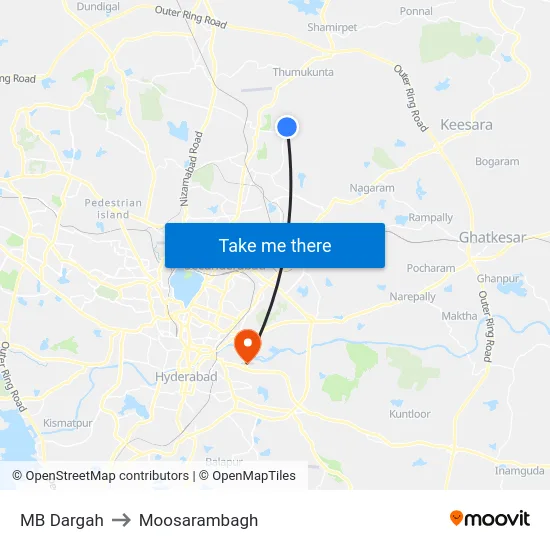 MB Dargah to Moosarambagh map