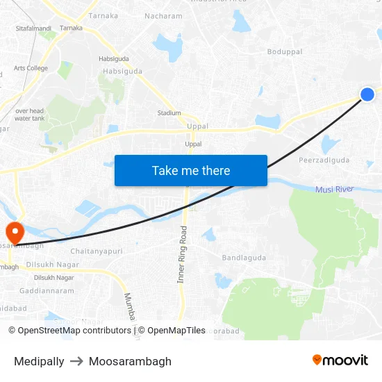 Medipally to Moosarambagh map