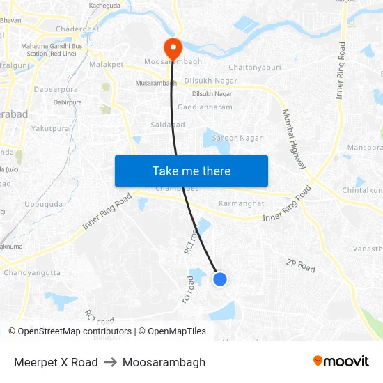 Meerpet X Road to Moosarambagh map