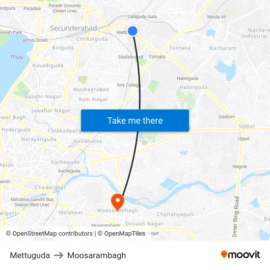 Mettuguda to Moosarambagh map