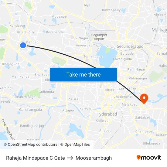 Raheja Mindspace C Gate to Moosarambagh map