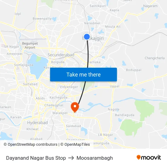 Dayanand Nagar Bus Stop to Moosarambagh map