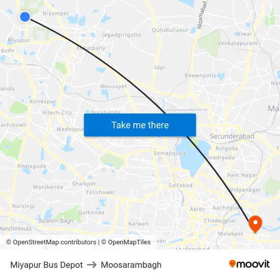 Miyapur Bus Depot to Moosarambagh map