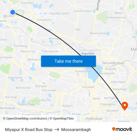 Miyapur X Road Bus Stop to Moosarambagh map