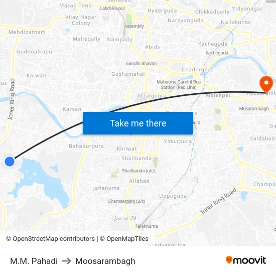 M.M. Pahadi to Moosarambagh map