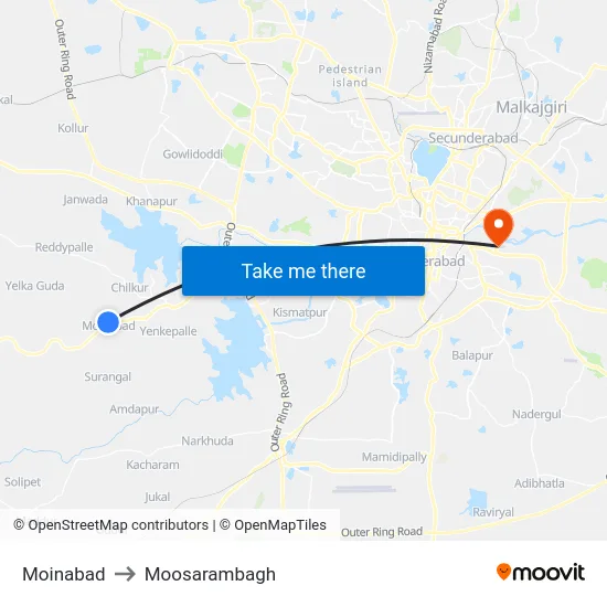 Moinabad to Moosarambagh map
