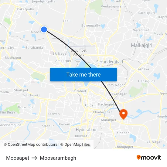 Moosapet to Moosarambagh map