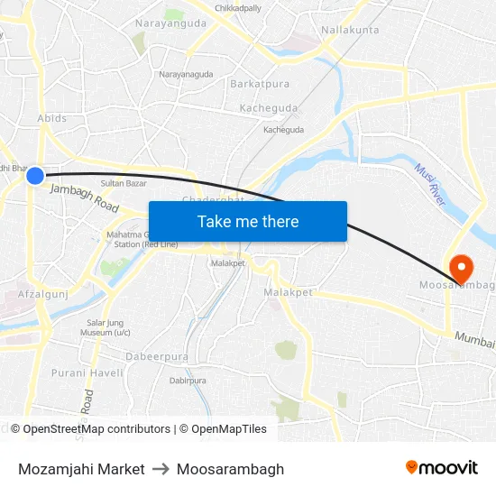 Mozamjahi Market to Moosarambagh map