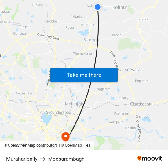 Muraharipally to Moosarambagh map