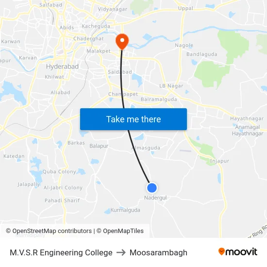 M.V.S.R Engineering College to Moosarambagh map