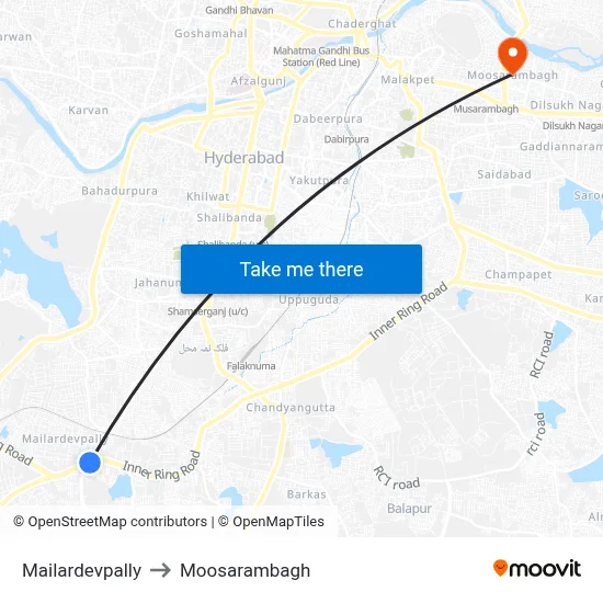 Mailardevpally to Moosarambagh map