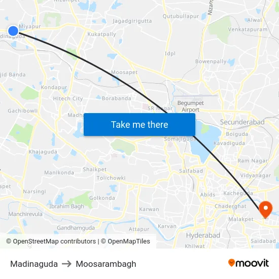 Madinaguda to Moosarambagh map