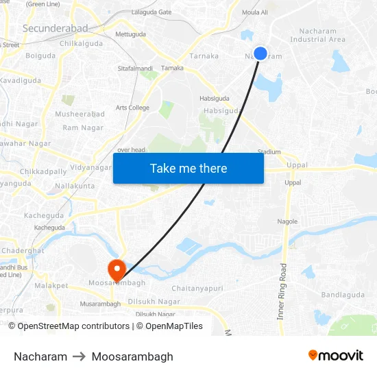 Nacharam to Moosarambagh map