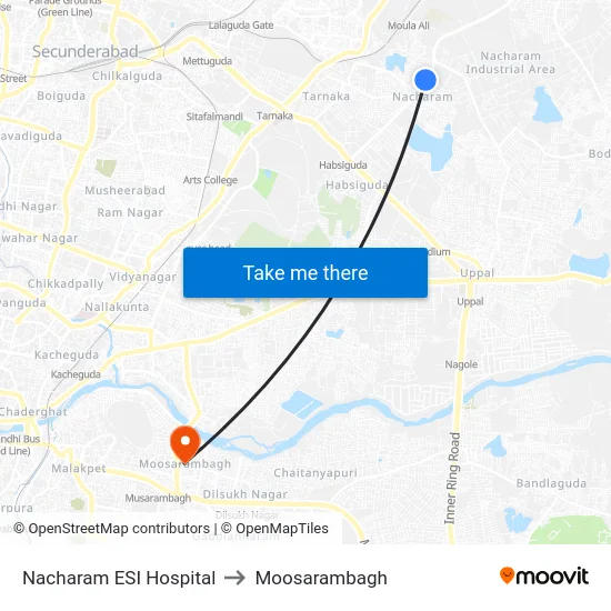 Nacharam ESI Hospital to Moosarambagh map
