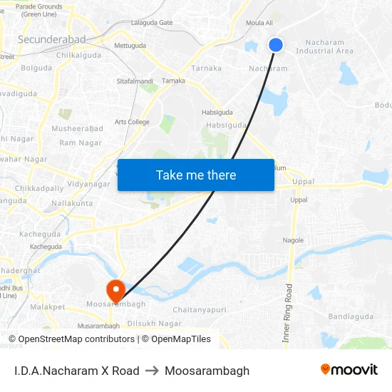 I.D.A.Nacharam X Road to Moosarambagh map