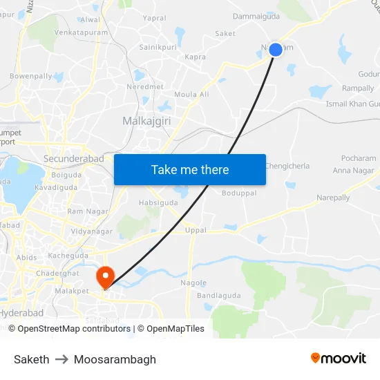 Saketh to Moosarambagh map