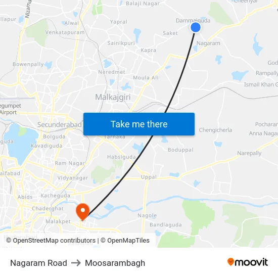 Nagaram Road to Moosarambagh map