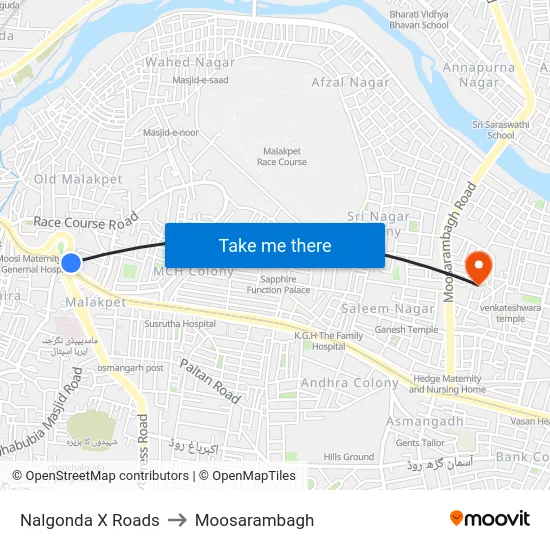Nalgonda X Roads to Moosarambagh map