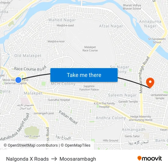 Nalgonda X Roads to Moosarambagh map