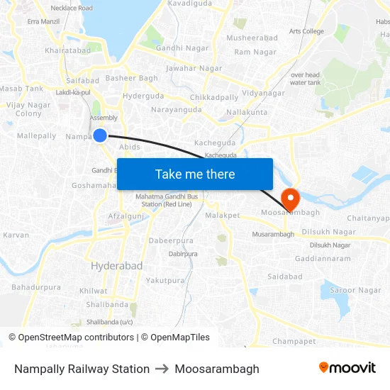 Nampally Railway Station to Moosarambagh map