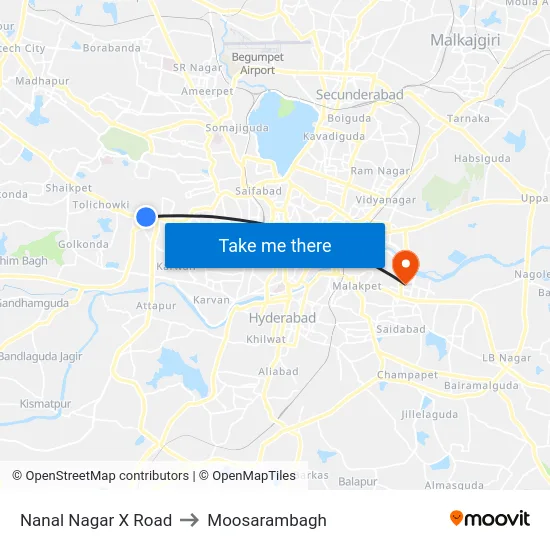 Nanal Nagar X Road to Moosarambagh map