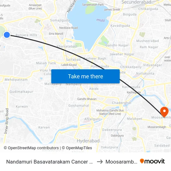 Nandamuri Basavatarakam Cancer Hospital to Moosarambagh map