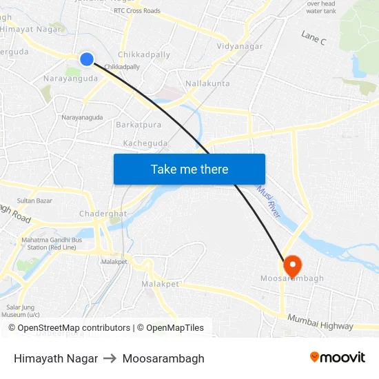Himayath Nagar to Moosarambagh map