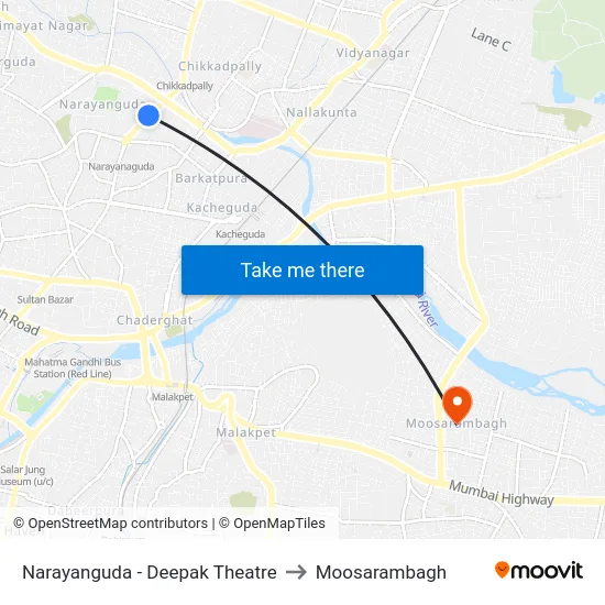 Narayanguda - Deepak Theatre to Moosarambagh map