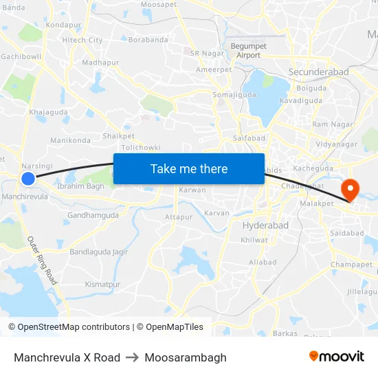 Manchrevula X Road to Moosarambagh map