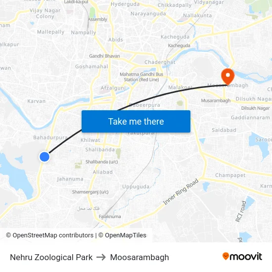Nehru Zoological Park to Moosarambagh map