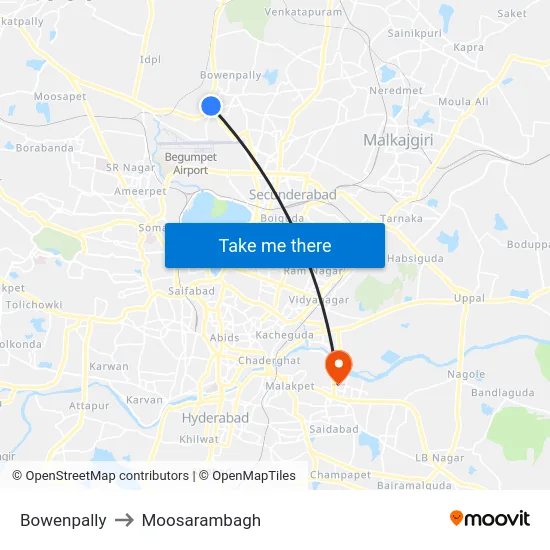 Bowenpally to Moosarambagh map