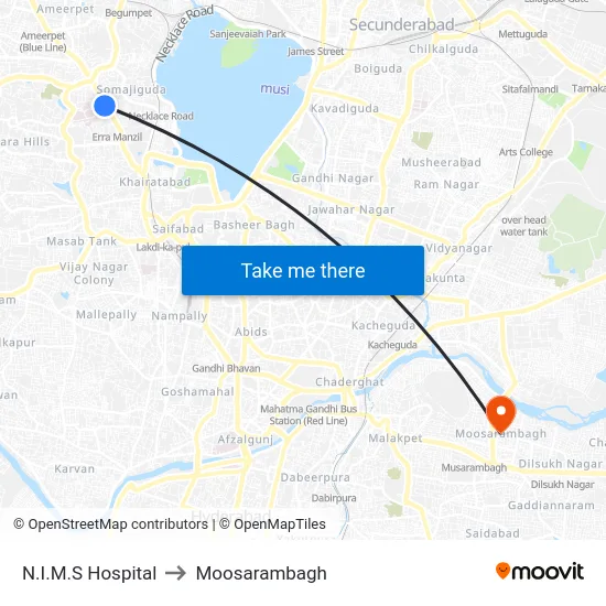 N.I.M.S Hospital to Moosarambagh map