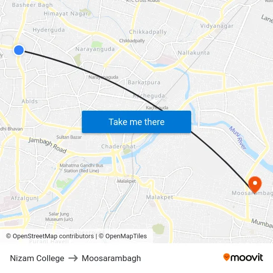 Nizam College to Moosarambagh map