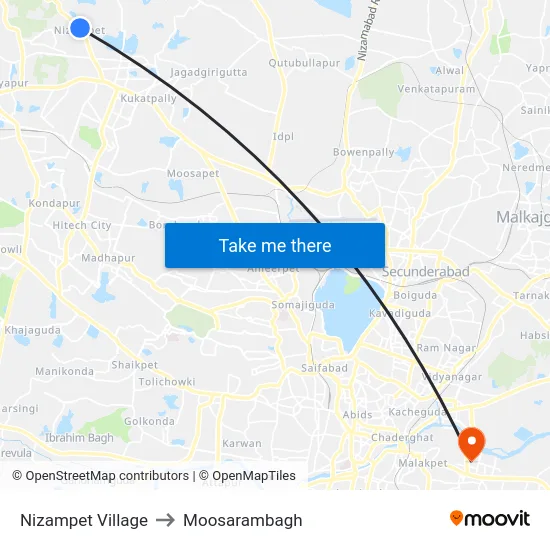 Nizampet Village to Moosarambagh map
