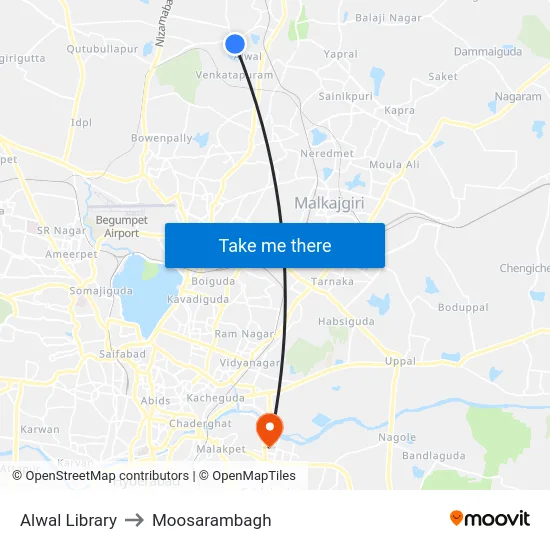Alwal Library to Moosarambagh map