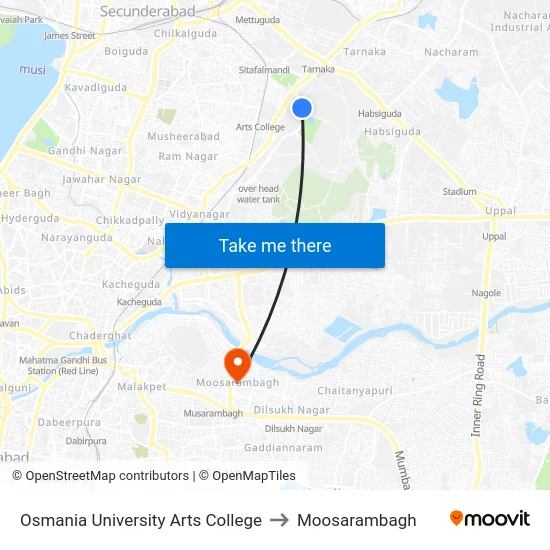 Osmania University Arts College to Moosarambagh map