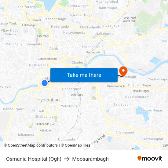 Osmania Hospital (Ogh) to Moosarambagh map
