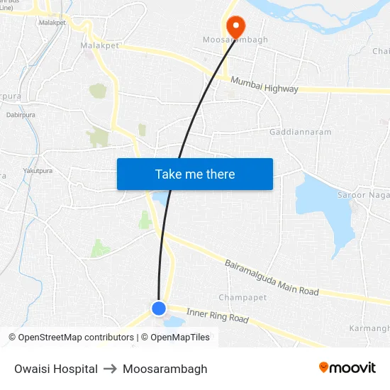 Owaisi Hospital to Moosarambagh map