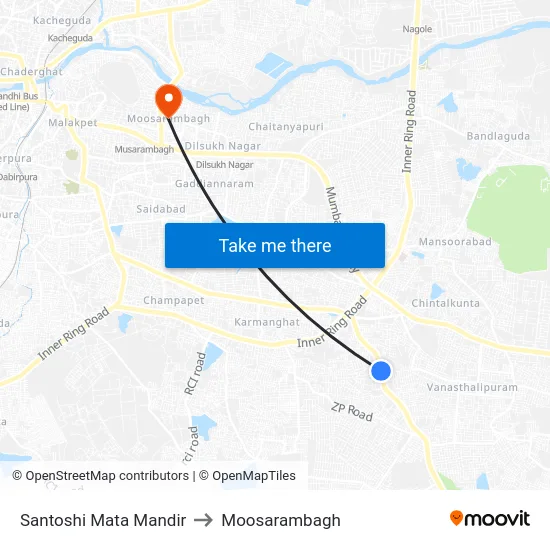 Santoshi Mata Mandir to Moosarambagh map