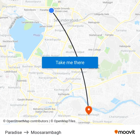 Paradise to Moosarambagh map