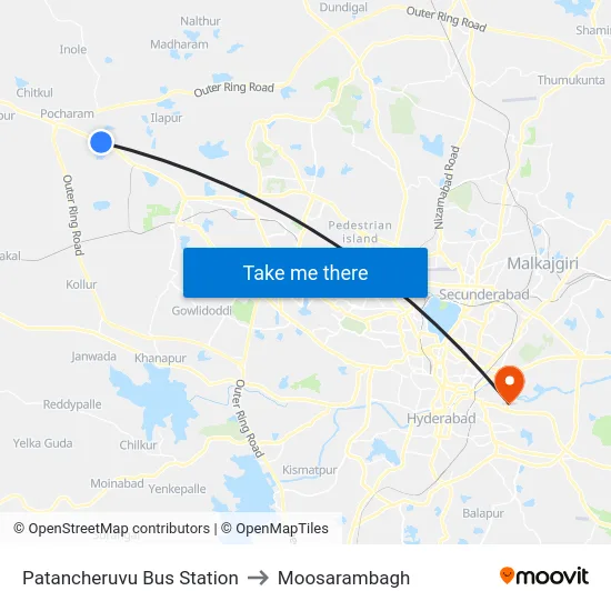 Patancheruvu Bus Station to Moosarambagh map