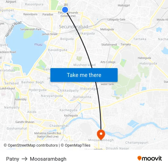 Patny to Moosarambagh map