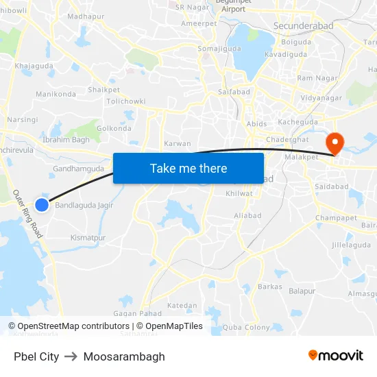 Pbel City to Moosarambagh map