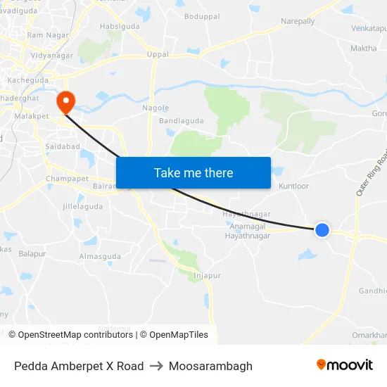 Pedda Amberpet X Road to Moosarambagh map