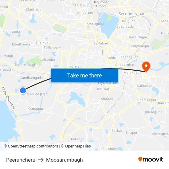 Peerancheru to Moosarambagh map